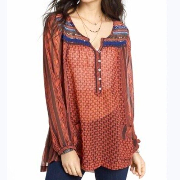 Free people feather in the wind sheer oversize beaded BoHo tunic blouse … - Picture 1 of 11